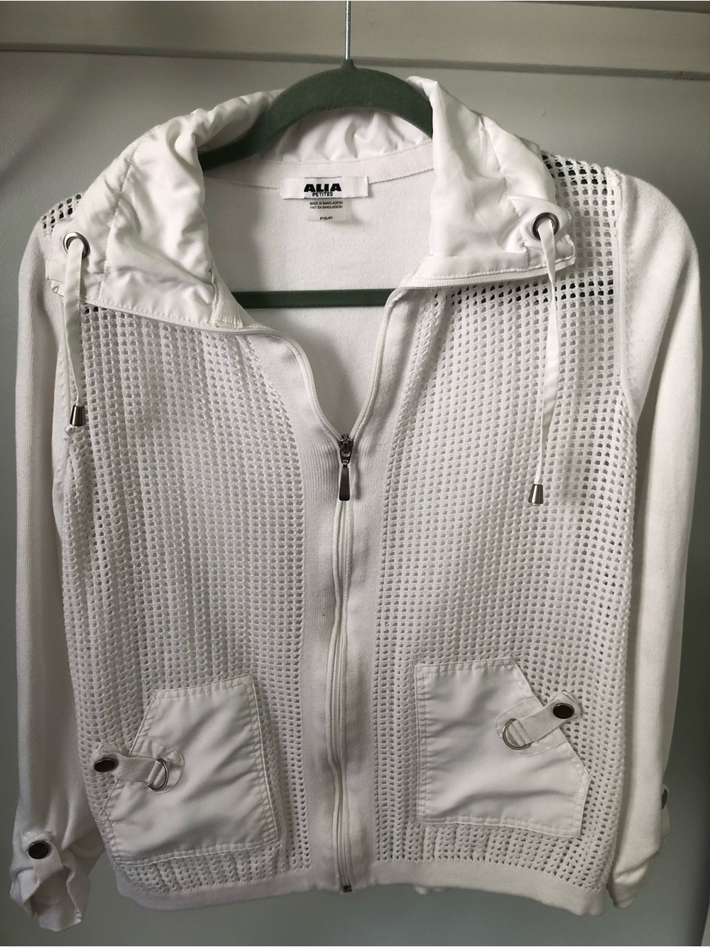 Alia Petites Zip-Up Mesh Knit Sweater Coastal Grandma